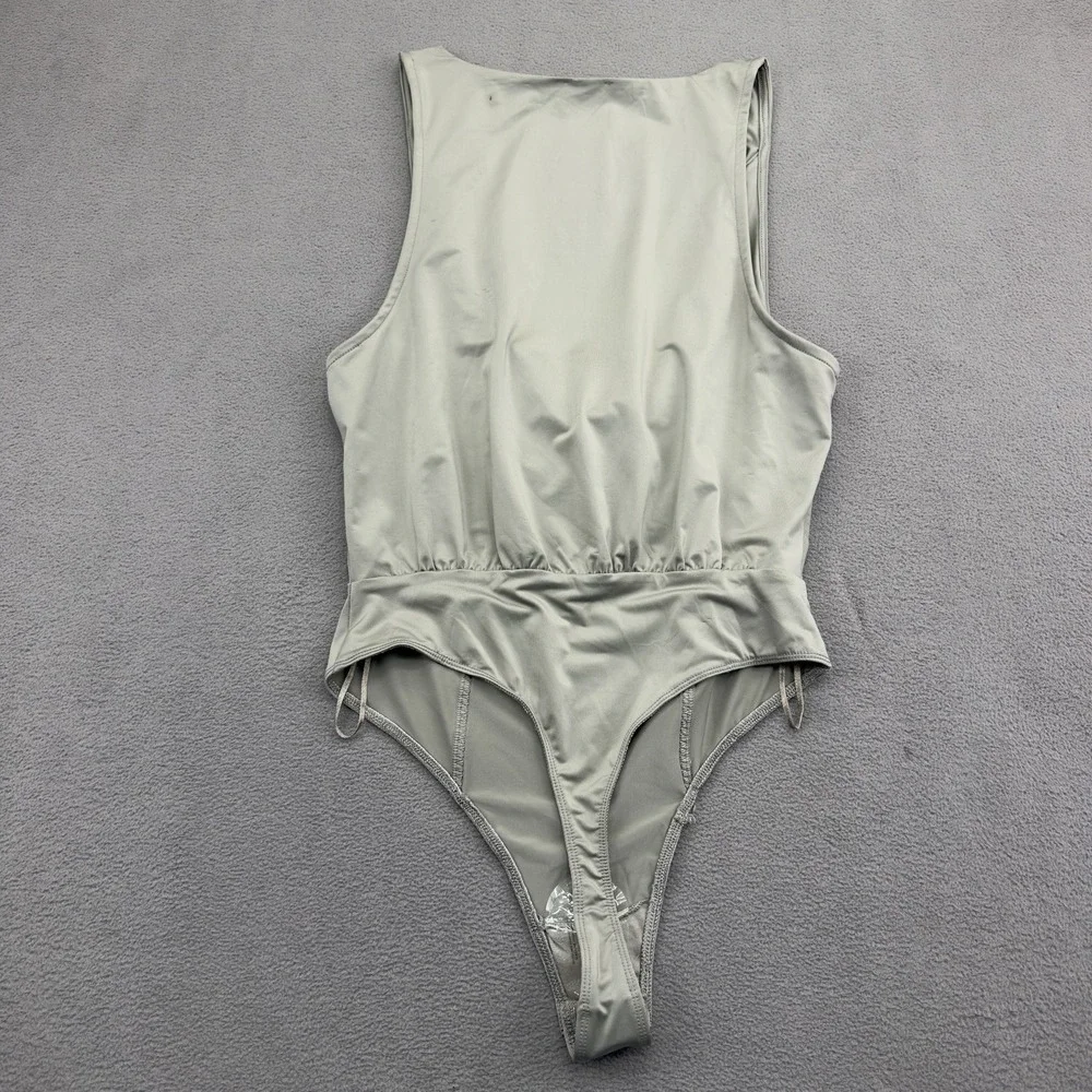 Free People Intimately When And Where Bodysuit Sz XS Laurel Oak Olive Green Cowl
